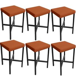 Kit 06 Banquetas Baixa Bar Cozinha Sala De Jantar Preto Stella L02 Tecido Terracota - Lyam Decor