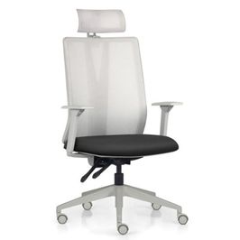 Cadeira Escritório Giratória Presidente Flow F02 Base Cinza Crepe Preto - Lyam Decor