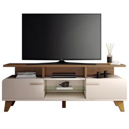 Rack Para Sala de Estar TV 60 Pol Orgânico 160cm Émile B01 Off White Castanho - Lyam Decor
