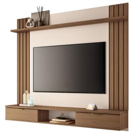 Painel Para TV 70 Pol com Bancada Suspensa Soleil B01 Castanho Off White - Lyam Decor