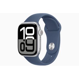 Apple Watch Series 10 (GPS 46 mm) Caixa Prateada em Alumínio com Pulseira Esportiva Azul (Denim)