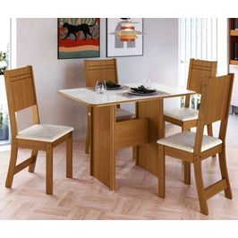 Conjunto De Mesa 1,10cm Com 4 Cadeiras Dublin Indekes | Freijo/Off White/Linho (S/V)