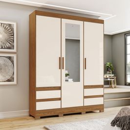 Guarda Roupa Henn Briz 3 Portas 4 Gavetas | Nature/Off White