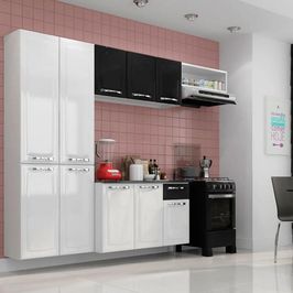 Cozinha Compacta Amanda em Aço 10 Portas e 1 Gaveta  | Branco/Preto (S/V)