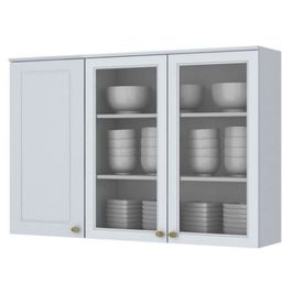 Armário Aéreo 3 Portas de Vidro Americana Henn 120 cm | Branco