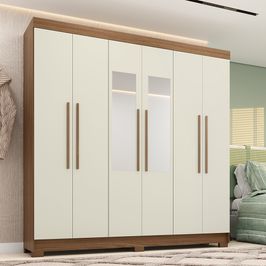 Guarda Roupa Casal 194,40cm 6 Portas 2 Gavetas Com Espelho Horácio Estilo MM | Jatoba/Areia (S/V)