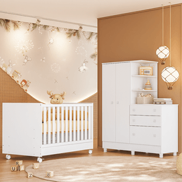 Conjunto Quarto Infantil Qmovi Guarda-Roupa com Cômoda e Berço