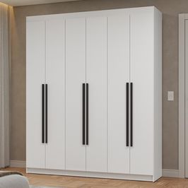 Guarda-Roupa Casal 6 Portas Batentes Branco/Branco/Preto Netuno Madesa Branco/Branco/Preto