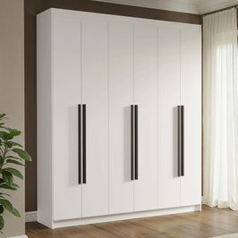 Guarda-Roupa Casal 6 Portas Batentes Branco/Branco/Preto Venus Madesa Branco/Branco/Preto