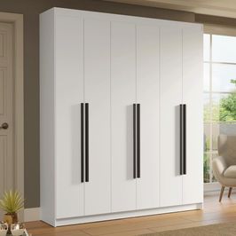 Guarda-Roupa Casal 6 Portas Batentes Branco/Branco/Preto Saturno Madesa Branco/Branco/Preto