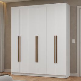 Guarda-Roupa Casal 6 Portas Batentes Branco/Branco/Rustic Netuno Madesa Branco/Branco/Rustic