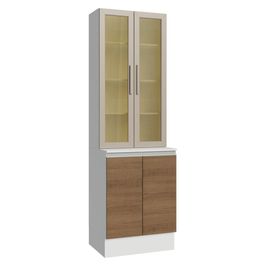 Kit Balcão + Cristaleira 60 cm Branco/Rustic/Crema Smart 100%MDF Madesa Branco/Rustic/Crema