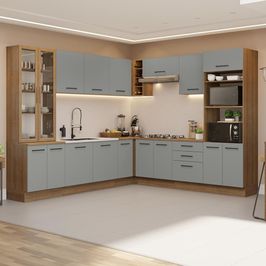 Armário de Cozinha Completa 549cm Rustic/Cinza Agata Madesa 01 Rustic/Cinza