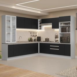 Armário de Cozinha Completa 549cm Branco/Preto Glamy Madesa 01 Branco/Preto