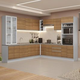 Armário de Cozinha Completa 549cm Branco/Rustic Glamy Madesa 01 Branco/Rustic