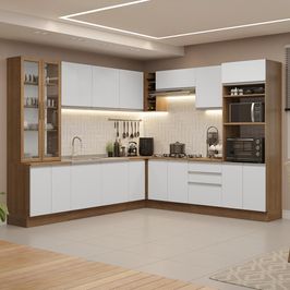 Armário de Cozinha Completa 549cm Rustic/Branco Glamy Madesa 01 Rustic/Branco