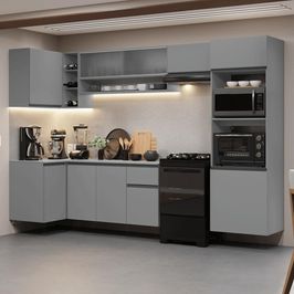Armário de Cozinha Completa de Canto Suspenso 385cm Cinza Nice Madesa 01 Cinza