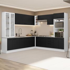 Armário de Cozinha Completa 549cm Branco/Preto Agata Madesa 01 Branco/Preto