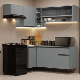 Armário de Cozinha Completa de Canto Suspenso 325cm Cinza Nice Madesa 02 Cinza