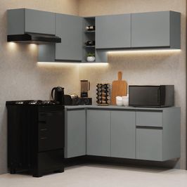Armário de Cozinha Completa de Canto Suspenso 325cm Cinza Nice Madesa 05 Cinza