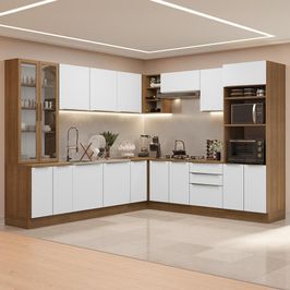 Armário de Cozinha Completa 566cm Rustic/Branco Veludo Lux Madesa 01 Rustic/Branco Veludo