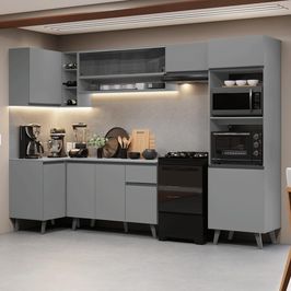 Armário de Cozinha Completa de Canto 385cm Cinza Nice Madesa 04 Cinza