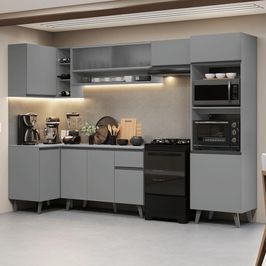 Armário de Cozinha Completa de Canto 385cm Cinza Nice Madesa 03 Cinza