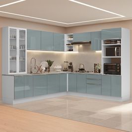 Armário de Cozinha Completa 566cm Branco/Cinza Lux Madesa 01 Branco/Cinza