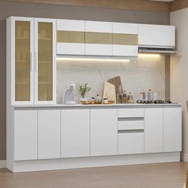 Armário de Cozinha Completa 100% MDF 240 cm Branco Smart Madesa 01 Branco