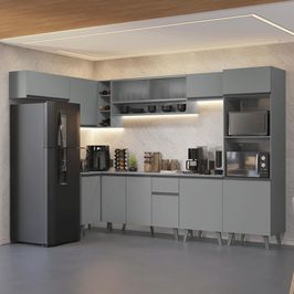 Armário de Cozinha Completa de Canto 465cm Cinza Nice Madesa 04 Cinza