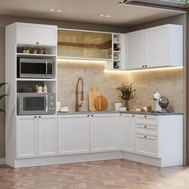 Armário de Cozinha Completa de Canto 399 cm Branco Vik Madesa 02 Branco