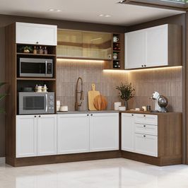 Armário de Cozinha Completa de Canto 399 cm Rustic/Branco Vik Madesa 02 Rustic/Branco