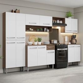 Armário de Cozinha Completa 293cm Rustic/Branco Emilly Madesa 02 Rustic/Branco