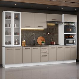 Armário de Cozinha Completa 340cm Branco/Crema Agata Madesa 01 Branco/Crema