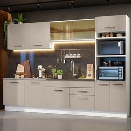 Armário de Cozinha Completa 310 cm Branco/Crema Agata Madesa 01 Branco/Crema