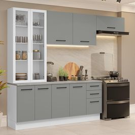 Armário de Cozinha Completa 270cm Branco/Cinza Agata Madesa 11 Branco/Cinza