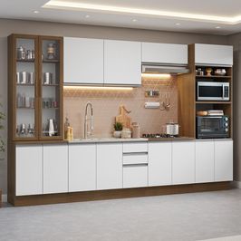 Armário de Cozinha Completa 340cm Rustic/Branco Glamy Madesa 01 Rustic/Branco