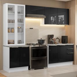 Armário de Cozinha Completa 270cm Branco/Preto Lux Madesa 04 Branco/Preto