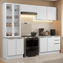 Armário de Cozinha Completa 270cm Branco/Branco Veludo Lux Madesa 04 Branco