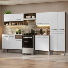 Armário de Cozinha Completa 293cm Rustic/Branco Emilly Madesa 09 Rustic/Branco
