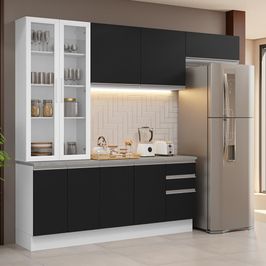 Armário de Cozinha Completa 270cm Branco/Preto Glamy Madesa 16 Branco/Preto