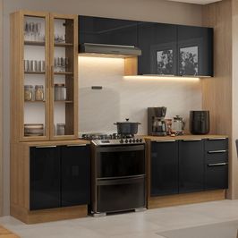 Armário de Cozinha Completa 270cm Rustic/Preto Lux Madesa 04 Rustic/Preto