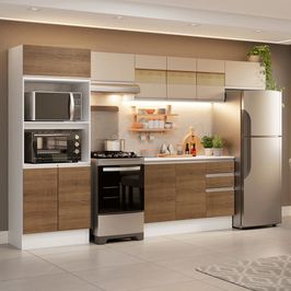 Armário de Cozinha Completa 100% MDF 310 cm Branco/Rustic/Crema Smart 01 Branco/Rustic/Crema