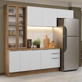 Armário de Cozinha Completa 270cm Rustic/Branco Stella Madesa 11 Rustic/Branco