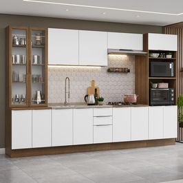 Armário de Cozinha Completa 340cm Rustic/Branco Stella Madesa 01 Rustic/Branco