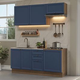 Armário de Cozinha Compacta 180 cm Rustic/Azul Vik Madesa 01 Azul Escuro