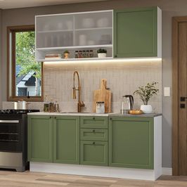 Armário de Cozinha Compacta 180 cm Branco/Verde Vik Madesa 03 Branco/Verde