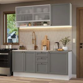 Armário de Cozinha Compacta 180 cm Branco/Cinza Vik Madesa 03 Branco/Cinza