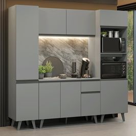 Armário de Cozinha Completa 220cm Cinza Nice Madesa 05 Cinza