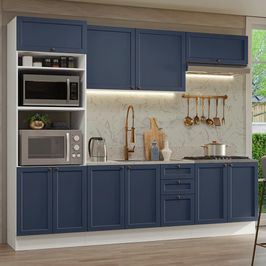 Armário de Cozinha Completa 270 cm Branco/Azul Vik Madesa 01 Azul Escuro